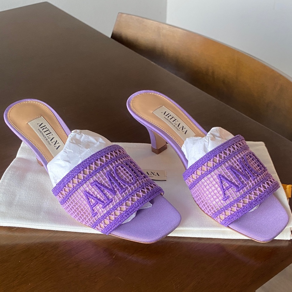 Arteana Lavender Mules with Woven Detail